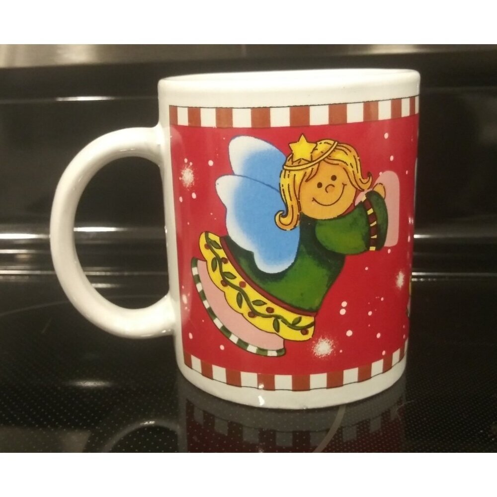 Merry Brite Coffee Mug Christmas Angel Holiday Ceramic Cup Microwave DW safe EUC